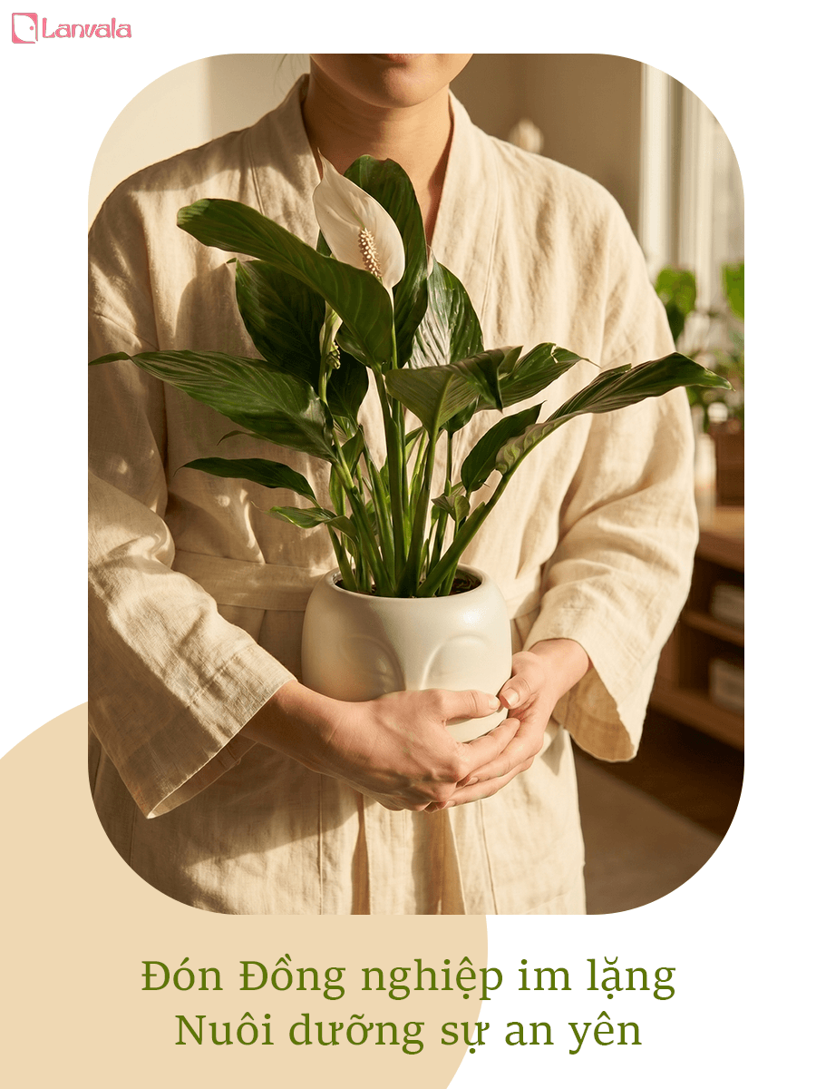 Lan Ý để bàn Lanvala Cao 40cm | Chậu Zenko tráng men tối giản | Cây cảnh để bàn dễ chăm